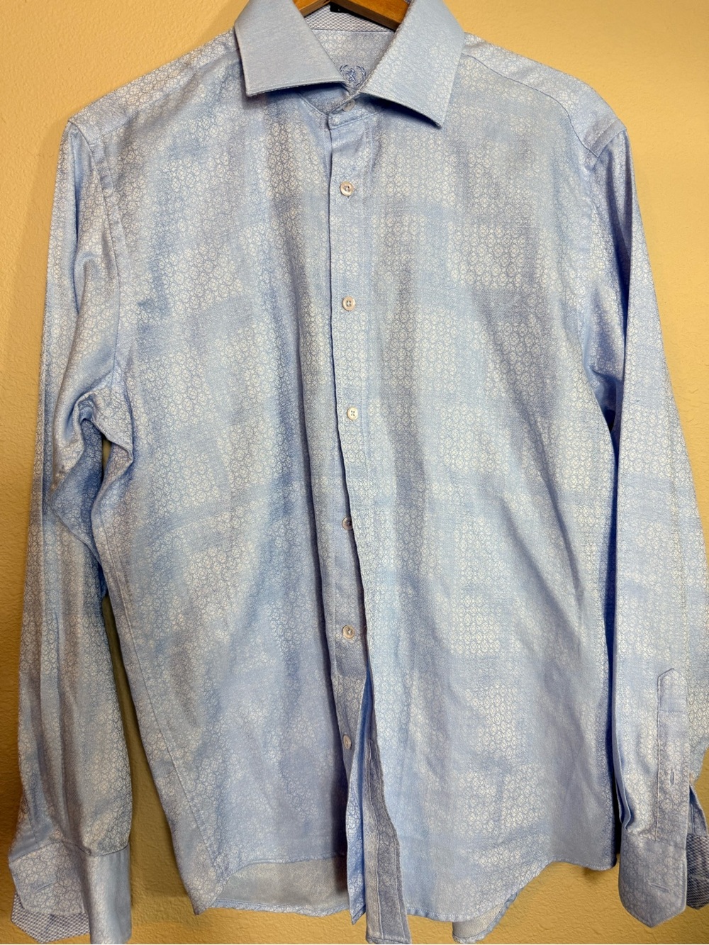 Bugatchi Light Blue Patterned Dress Shirt size large